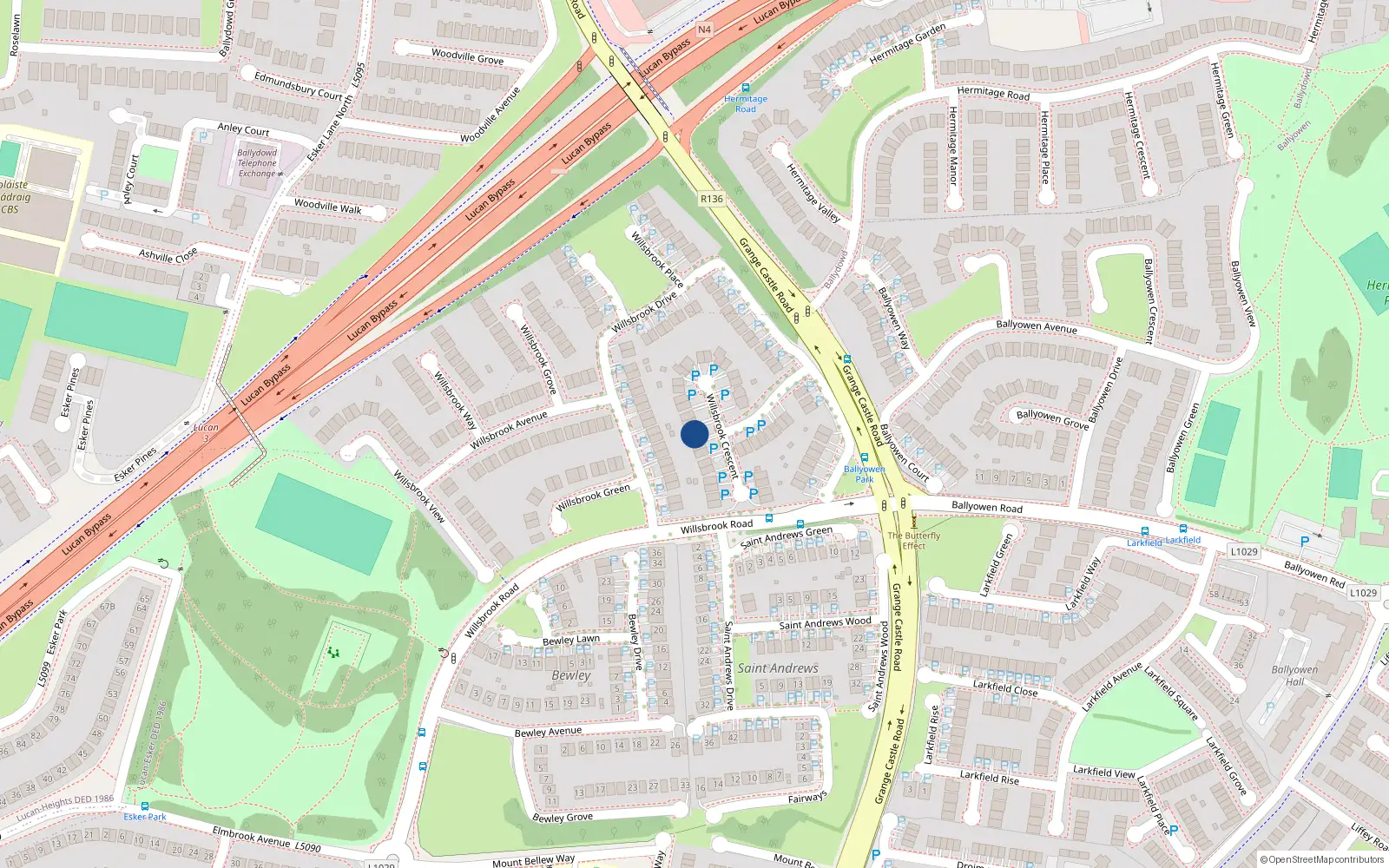 Overhead map showing the location of 21 Willsbrook Crescent, Lucan