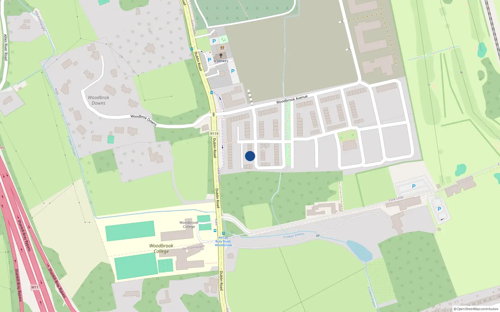 Overhead map showing the location of 21 Woodbrook Park, Bray