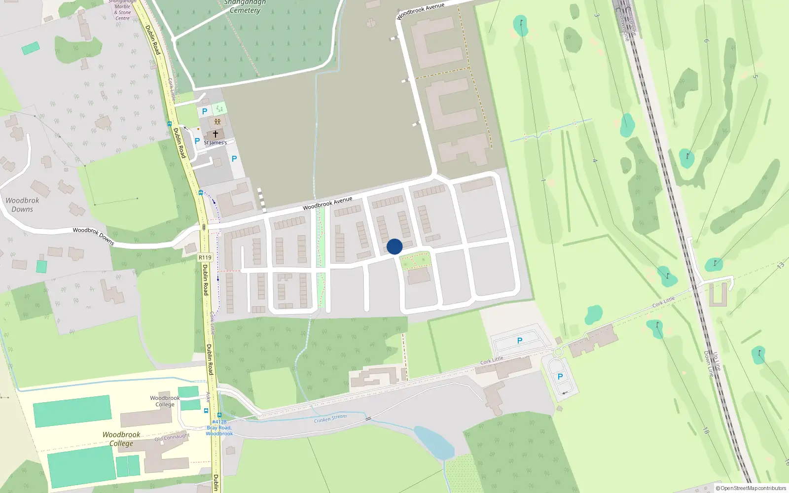 Overhead map showing the location of 21 Woodbrook, Bray