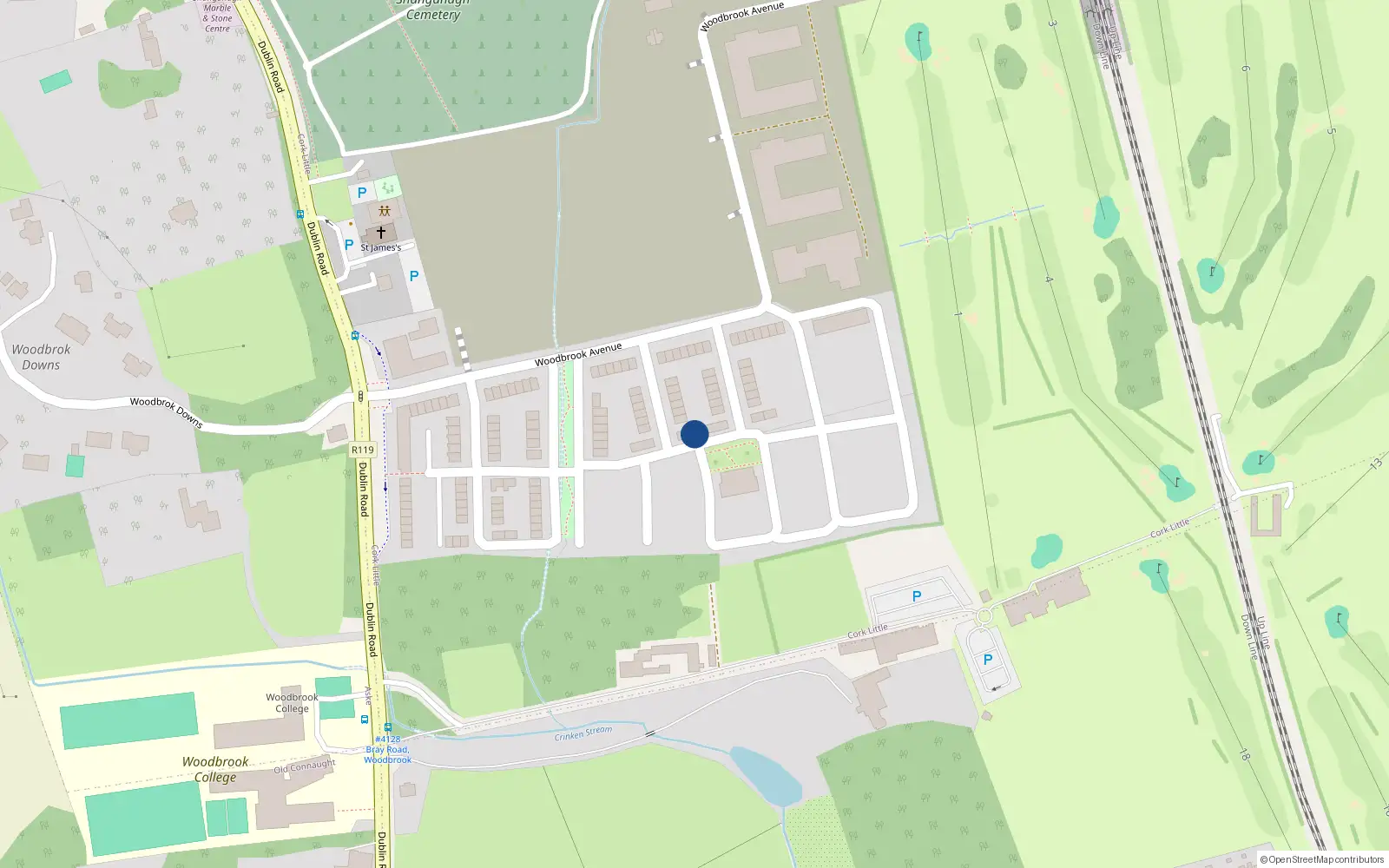 Overhead map showing the location of 21 Woodbrook Way, Bray