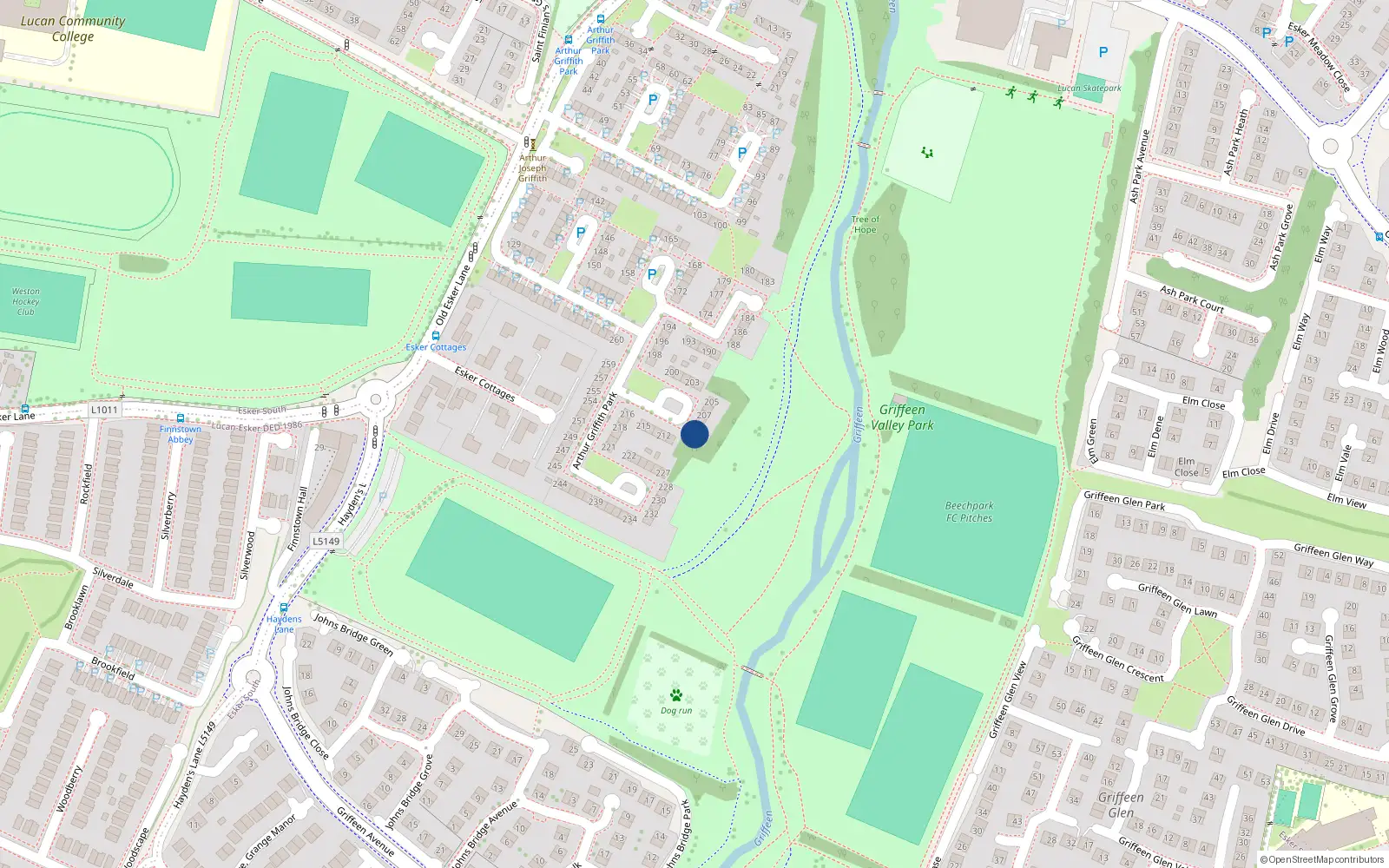 Overhead map showing the location of 210 Arthur Griffith Park, Lucan