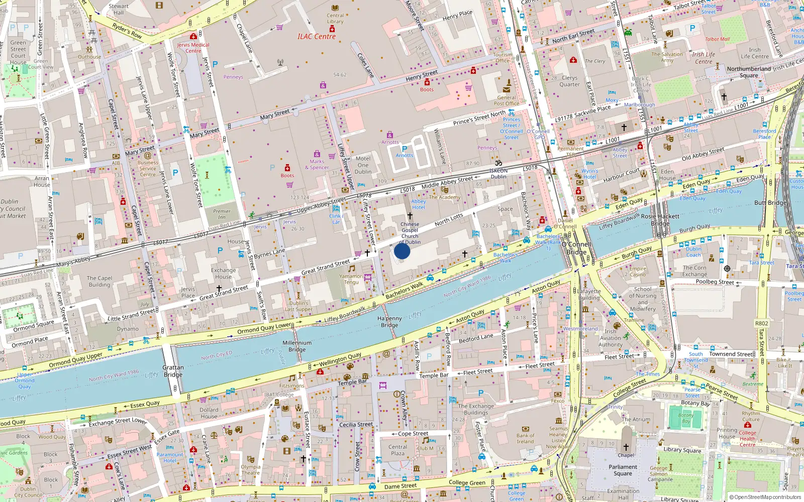 Overhead map showing the location of 210 Bachelors Walk Apts, Bachelors Walk, Dublin 1