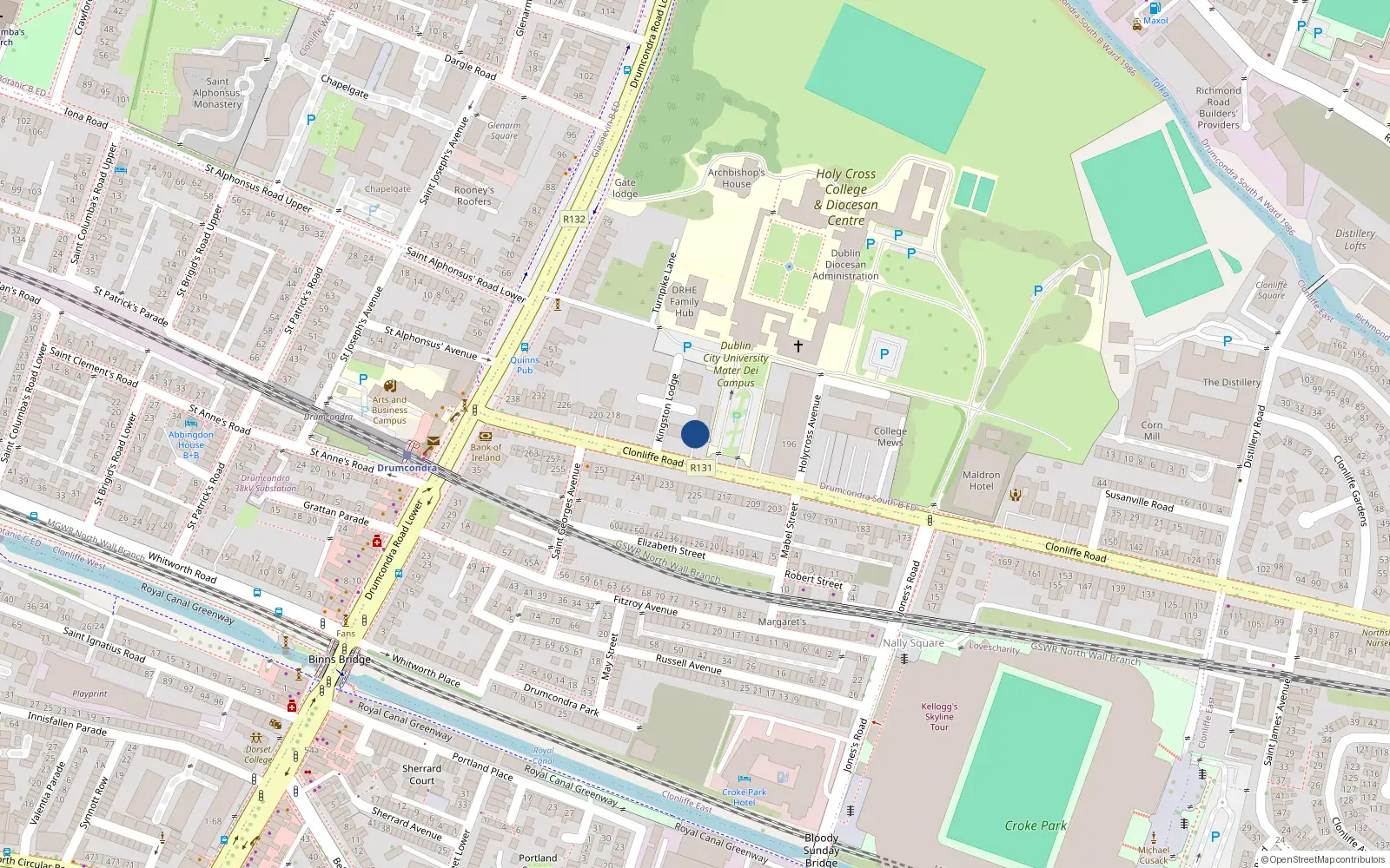 Overhead map showing the location of 210 Clonliffe Road, Dublin 3