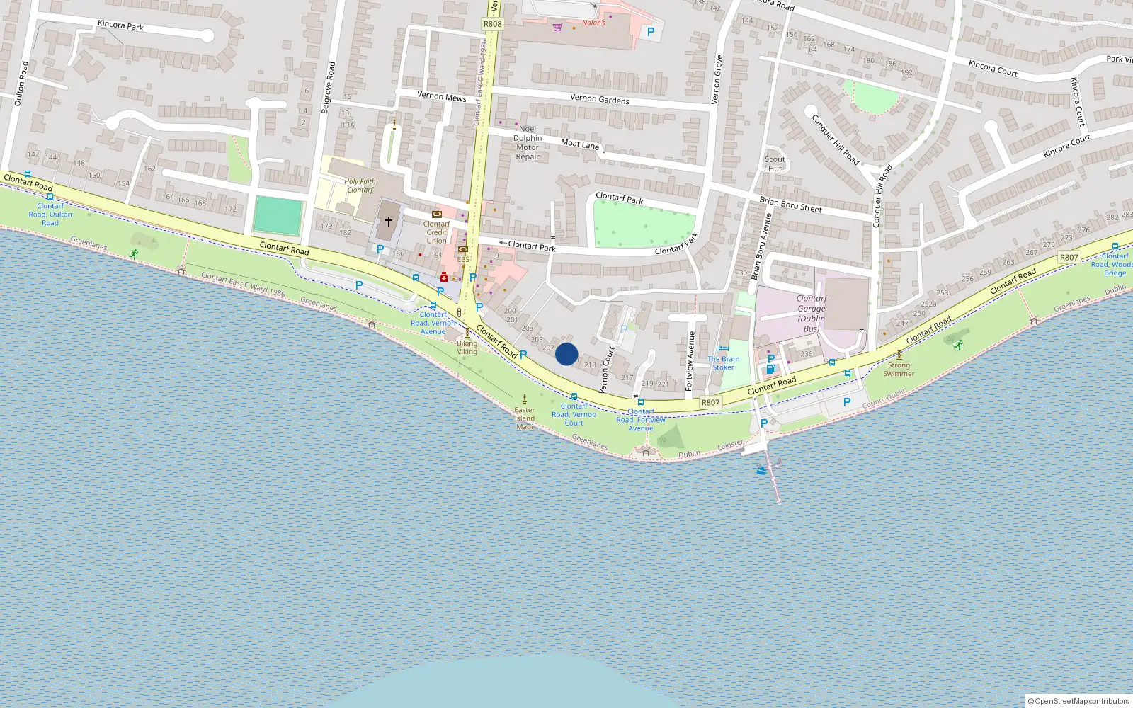 Overhead map showing the location of 210 Clontarf Road, Dublin 3