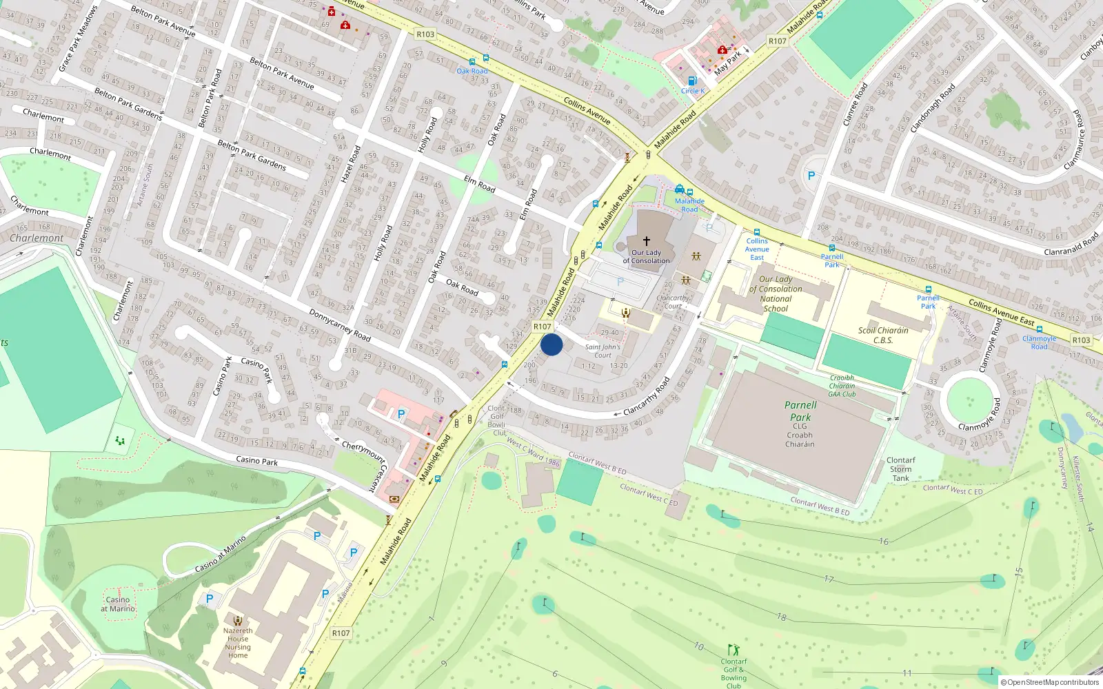 Overhead map showing the location of 210 Malahide Road, Dublin 3