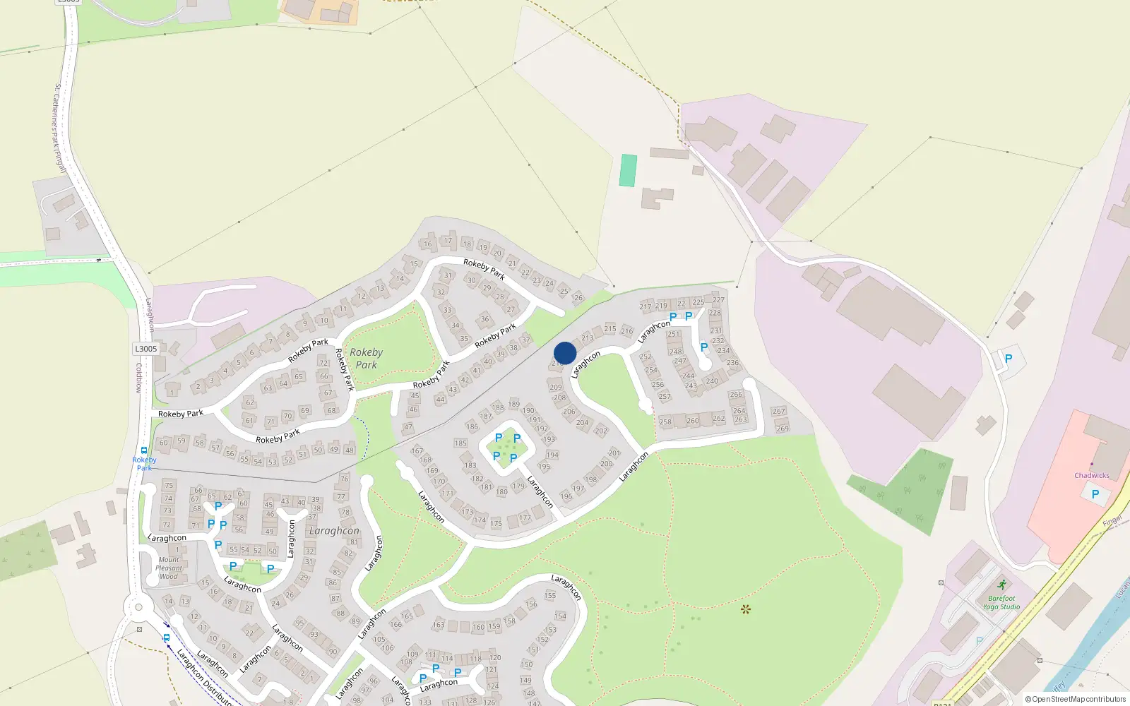 Overhead map showing the location of 211 Laraghcon, Lucan