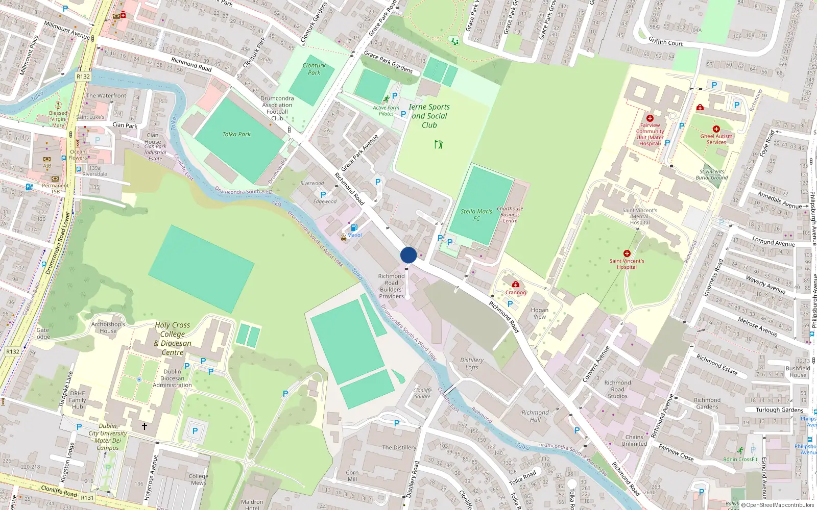 Overhead map showing the location of 211 Richmond Road, Ballybough