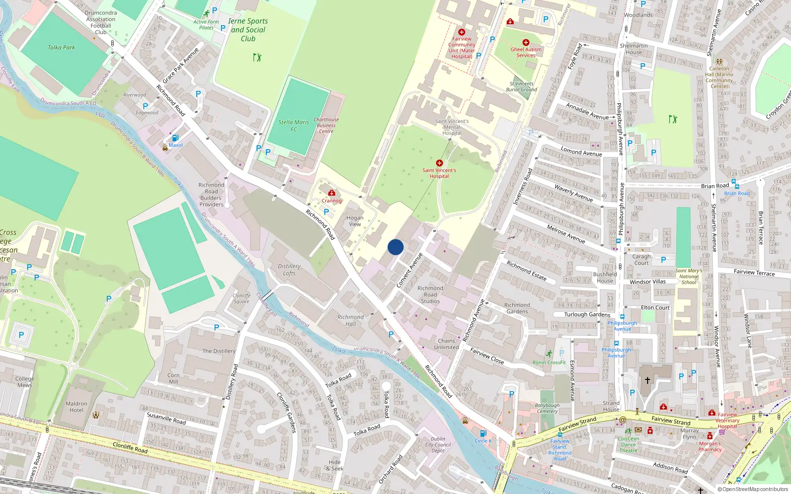 Overhead map showing the location of 211 Richmond Road, Dublin