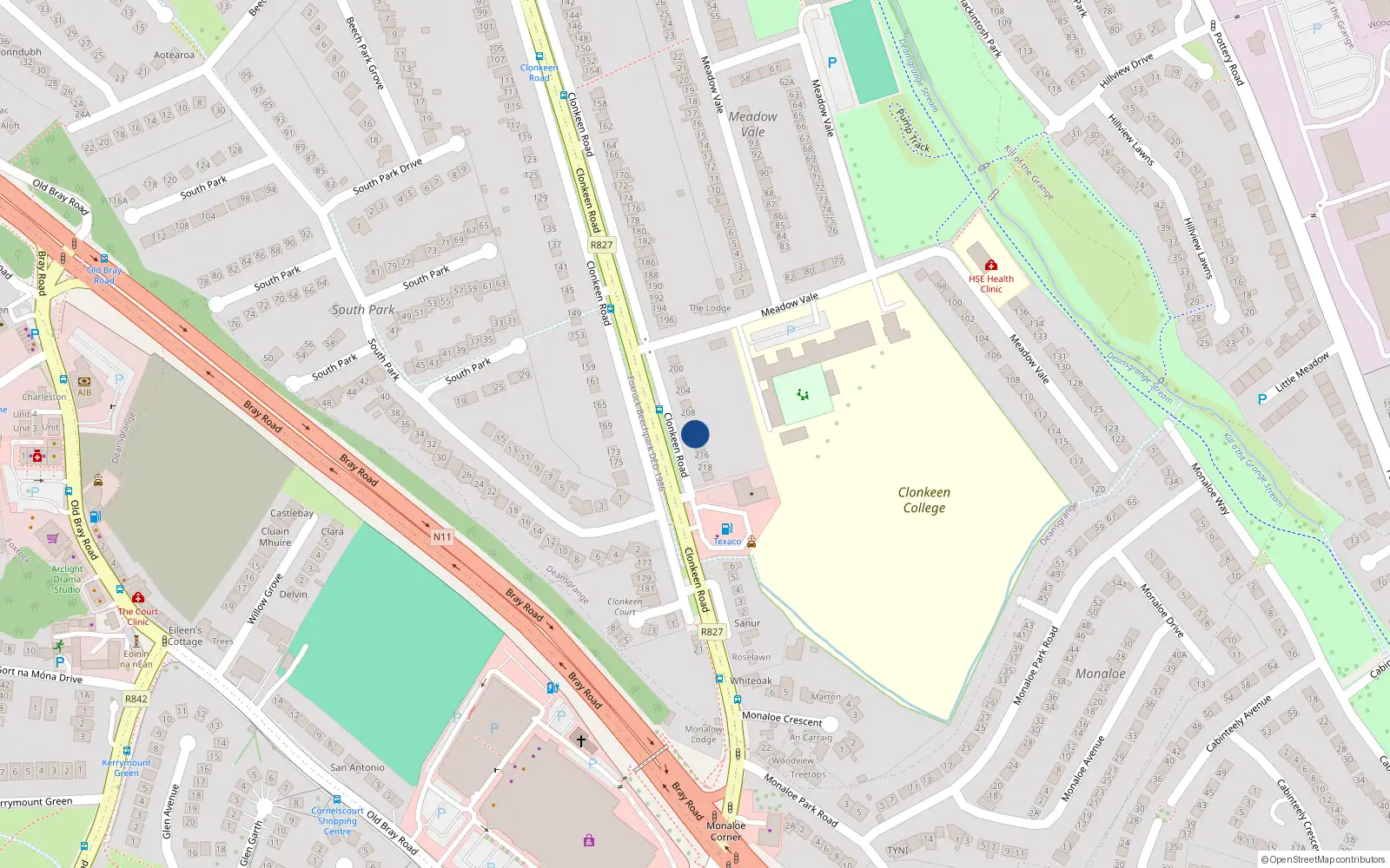 Overhead map showing the location of 212 Clonkeen Road, Blackrock
