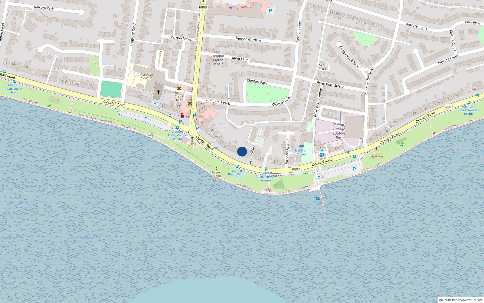 Overhead map showing the location of 212 Clontarf Road, Dublin 3