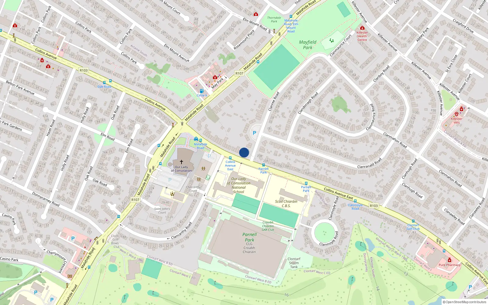 Overhead map showing the location of 212 Collins Avenue East, Dublin 5