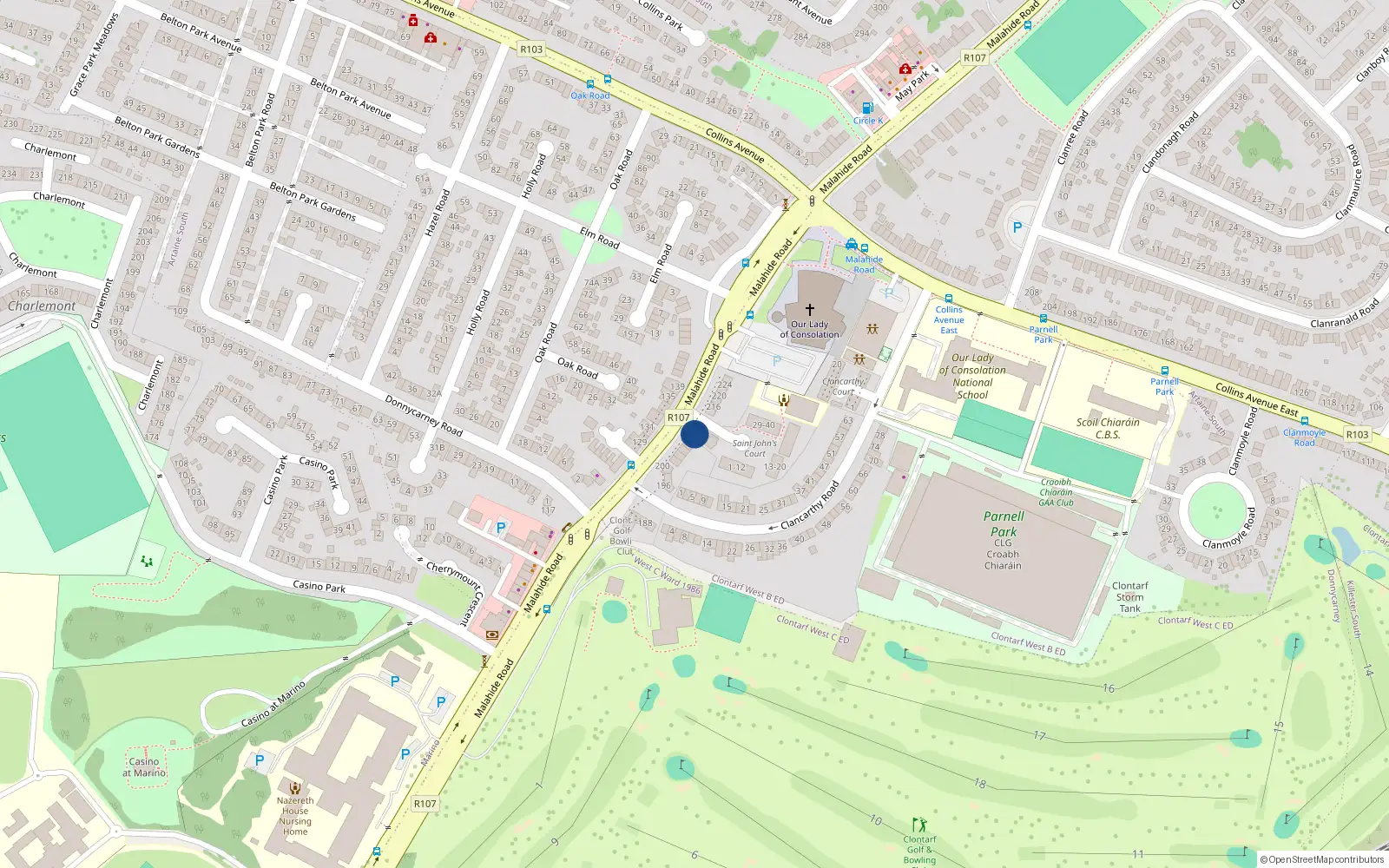 Overhead map showing the location of 212 Malahide Road, Dublin 3