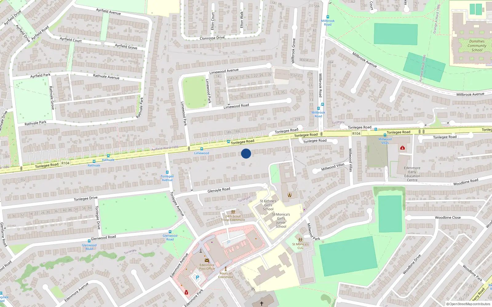Overhead map showing the location of 212 Tonlegee Road, Dublin 5