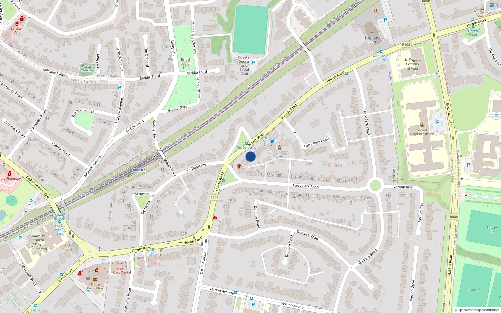 Overhead map showing the location of 213 Howth Road, Dublin 5