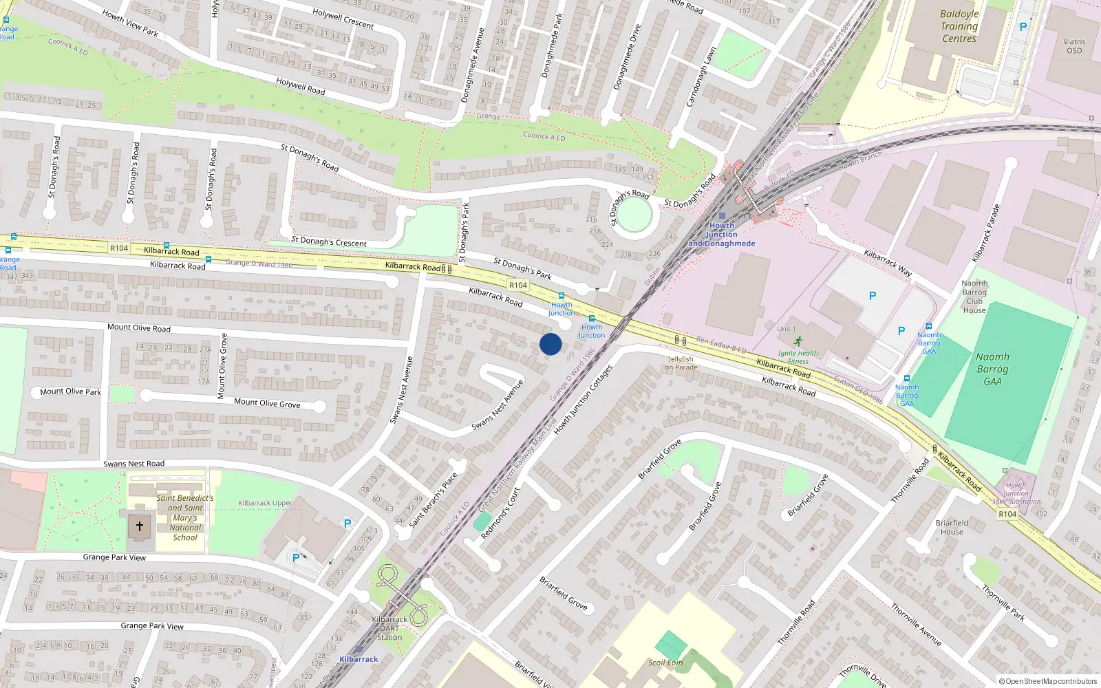 Overhead map showing the location of 213 Killbarrack Road, Kilbarrack, Dublin 5