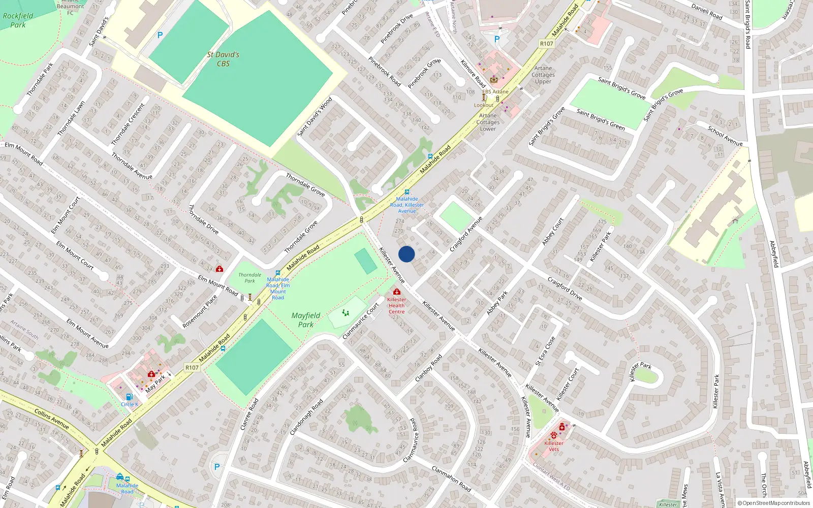 Overhead map showing the location of 213 Killester Avenue, Dublin 5