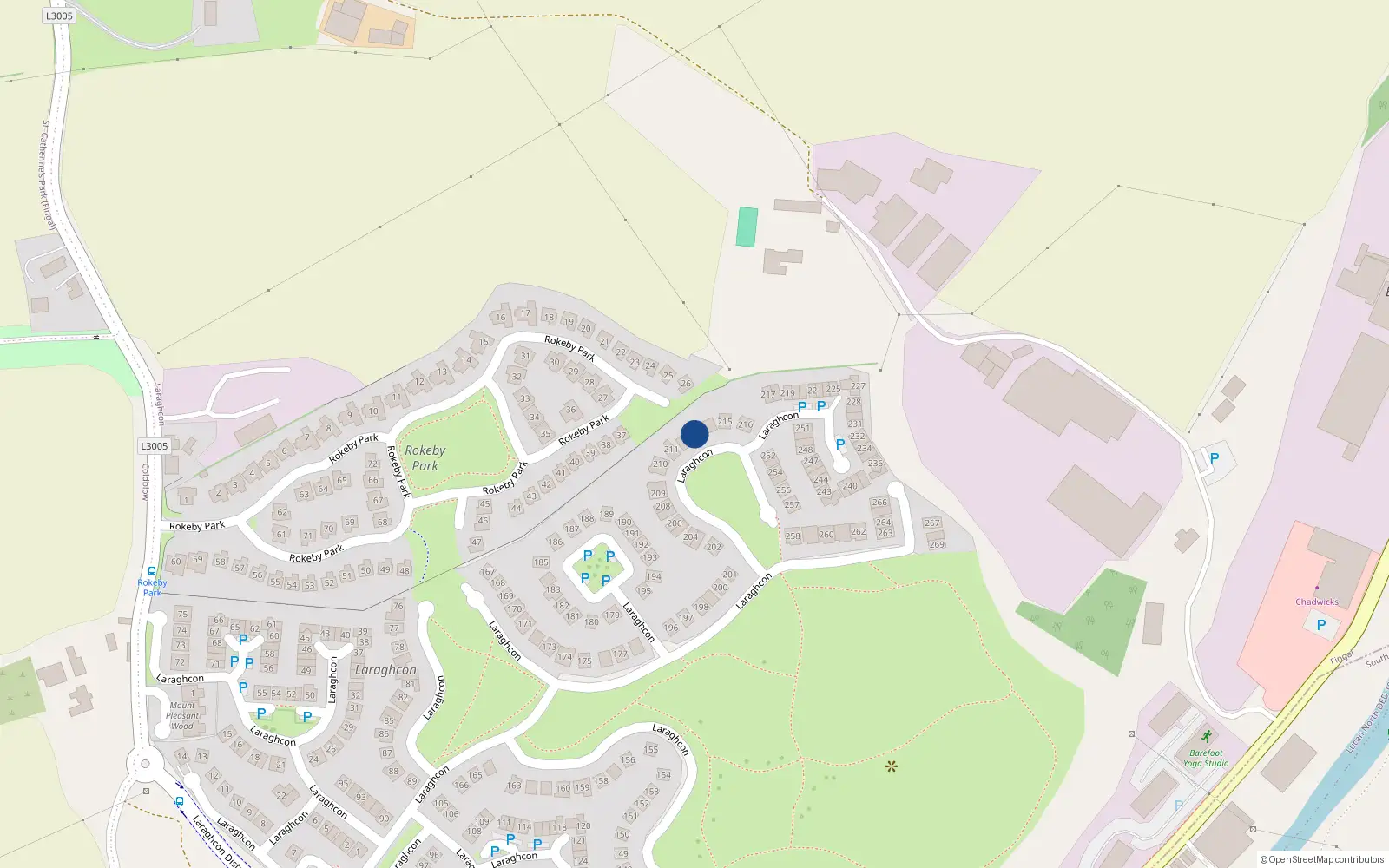 Overhead map showing the location of 213 Laraghcon, Lucan, Co Dublin