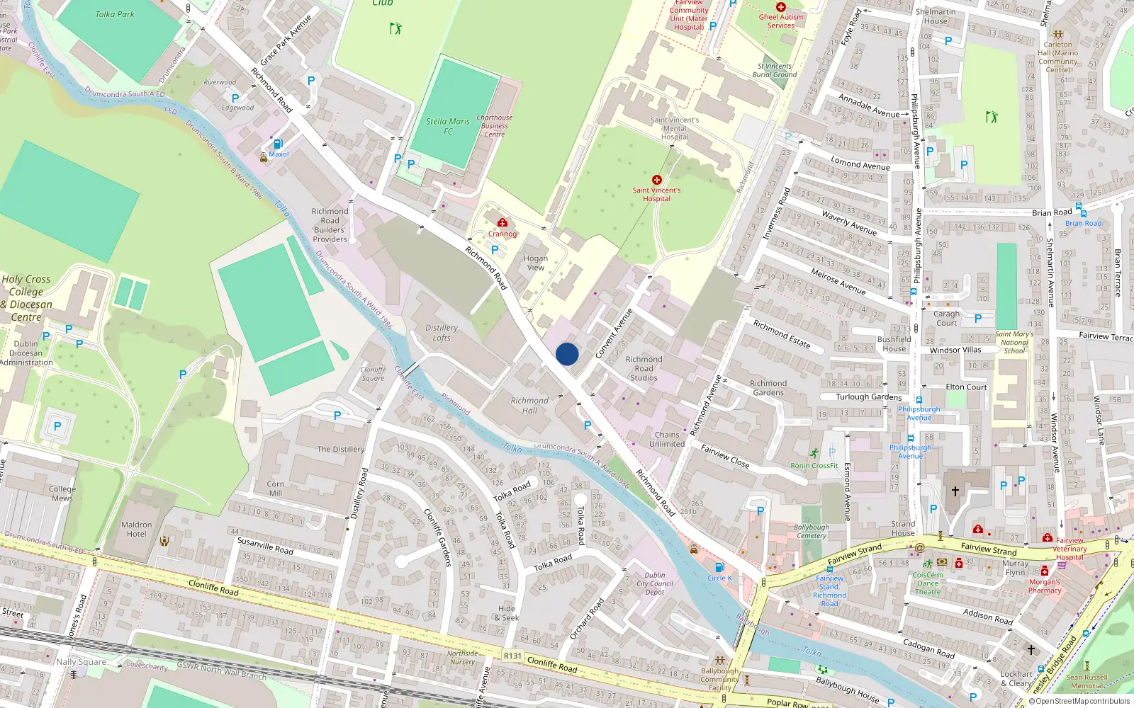 Overhead map showing the location of 213 Richmond Road, Dublin 3