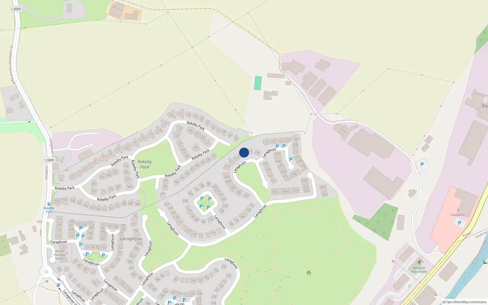 Overhead map showing the location of 214 Laraghcon, Lucan