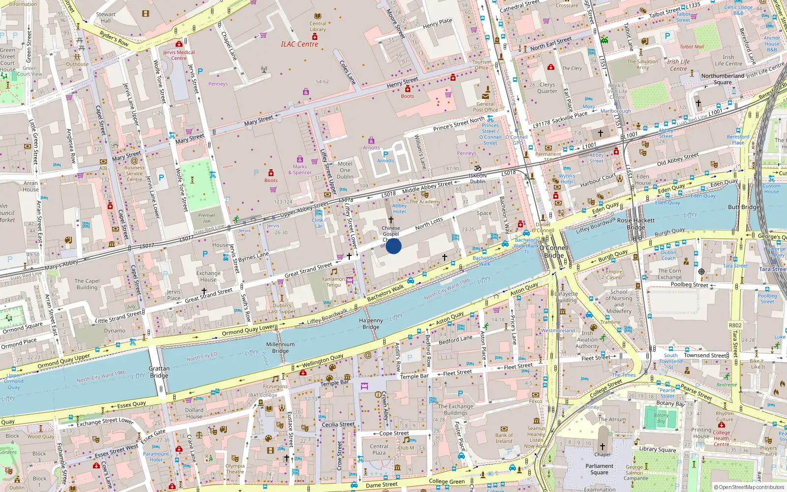 Overhead map showing the location of 215 Bachelors Walk, Dublin 1, D01 W251