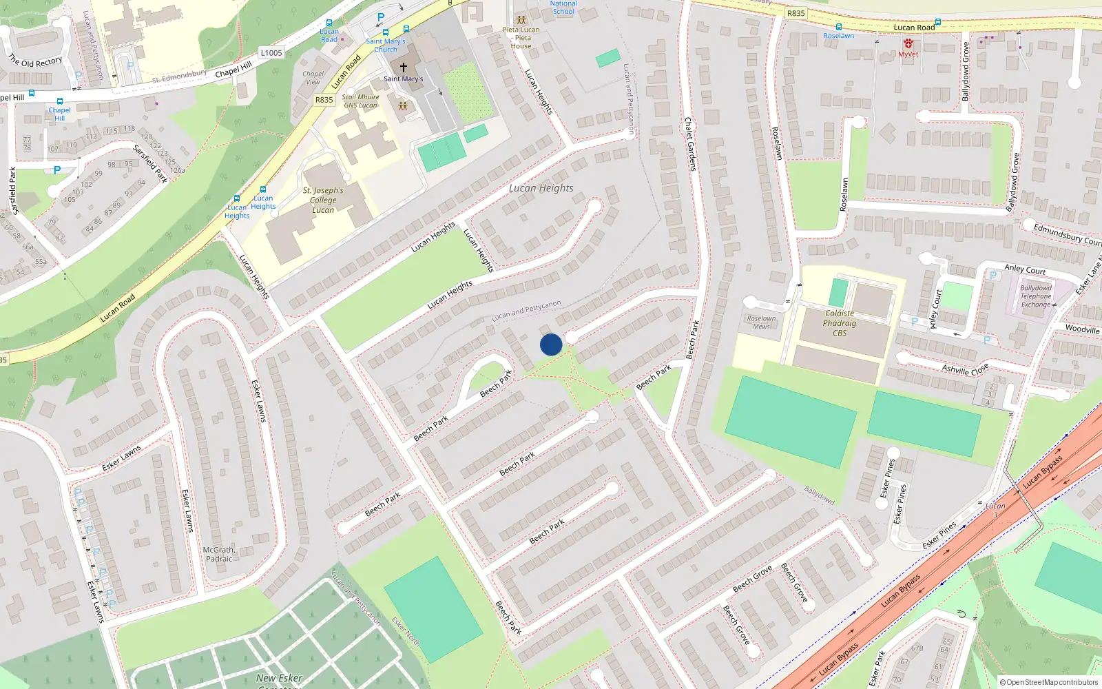 Overhead map showing the location of 215 Beech Park, Lucan