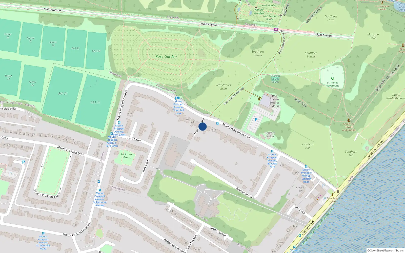 Overhead map showing the location of 215 Mount Prospect Avenue, Dublin 3