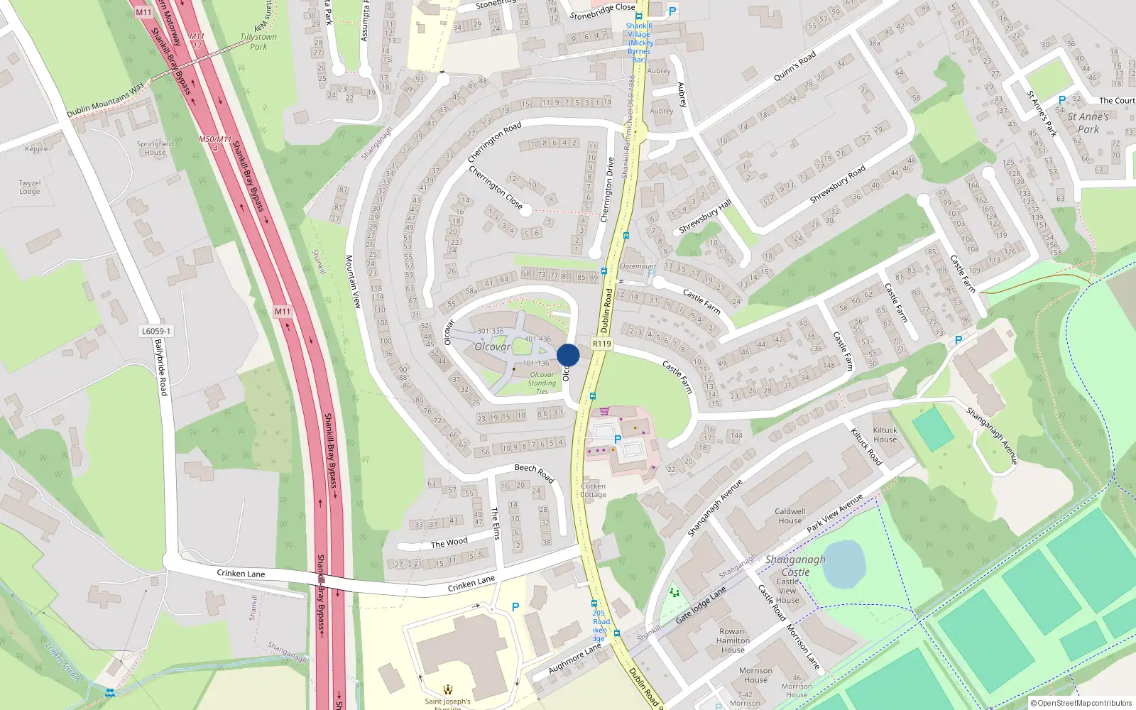 Overhead map showing the location of 215 Olcovar, Shankill