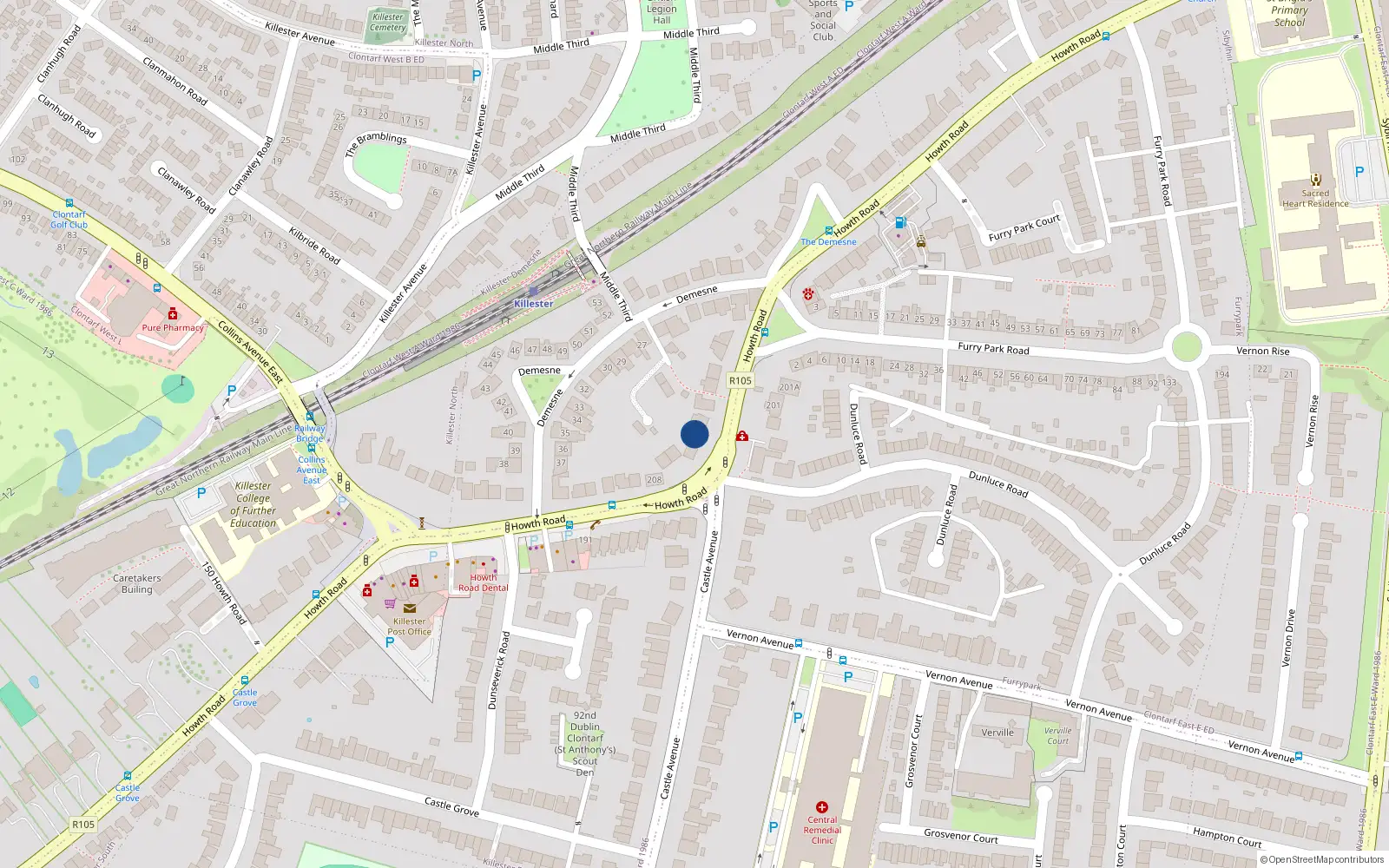 Overhead map showing the location of 216 Howth Road, Dublin 3