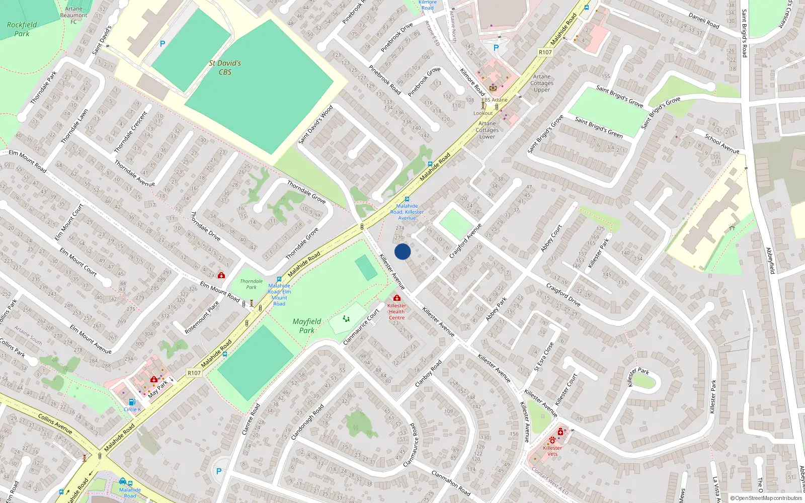Overhead map showing the location of 217 Killester Avenue, Dublin 5