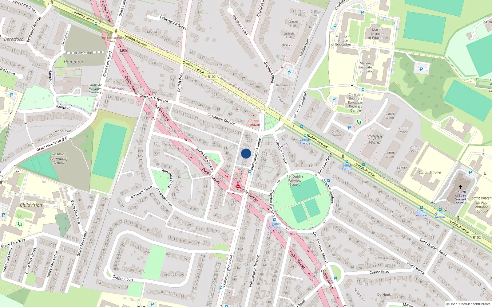 Overhead map showing the location of 217 Philipsburgh Avenue, Dublin 3