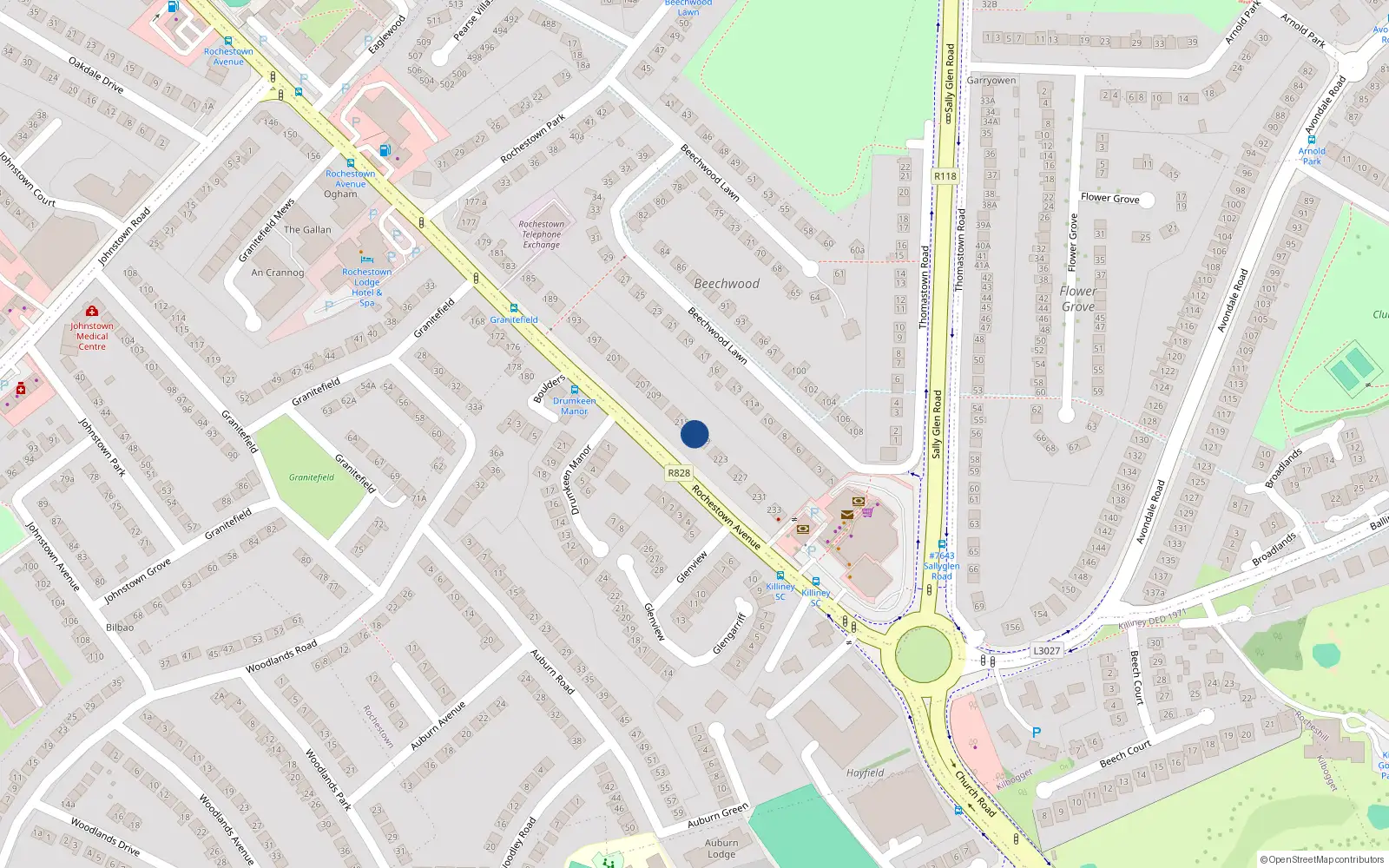 Overhead map showing the location of 217 Rochestown Avenue, Dun Laoghaire, Dublin