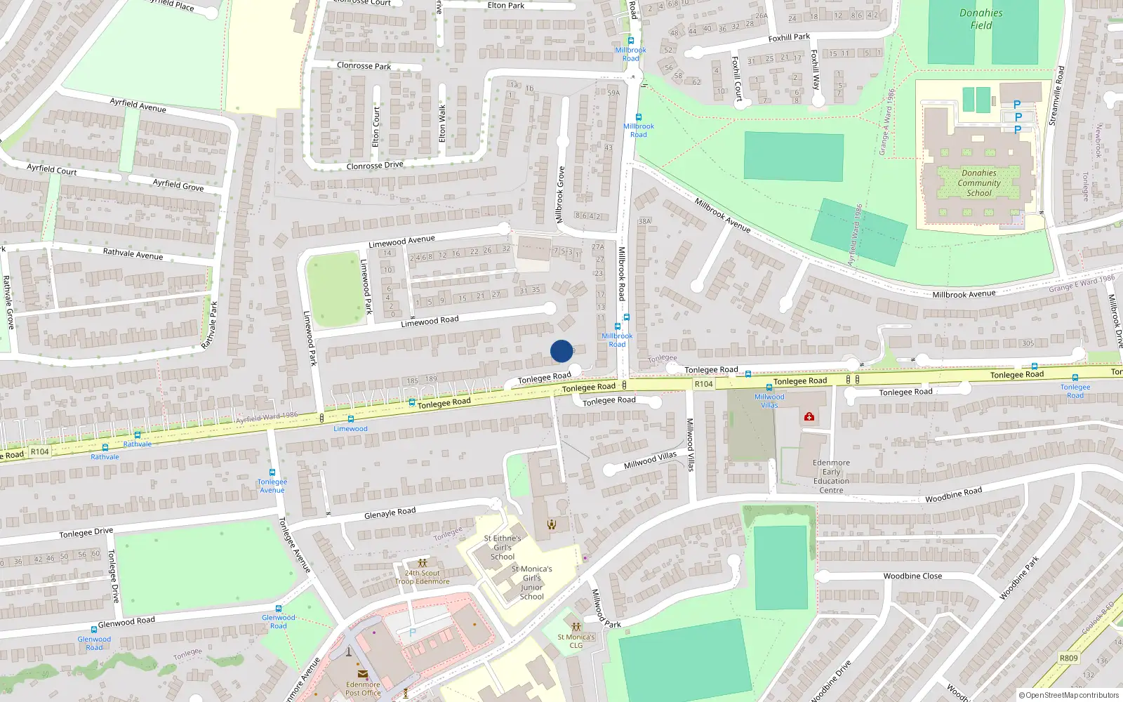 Overhead map showing the location of 217 Tonlegee Road, Dublin 5