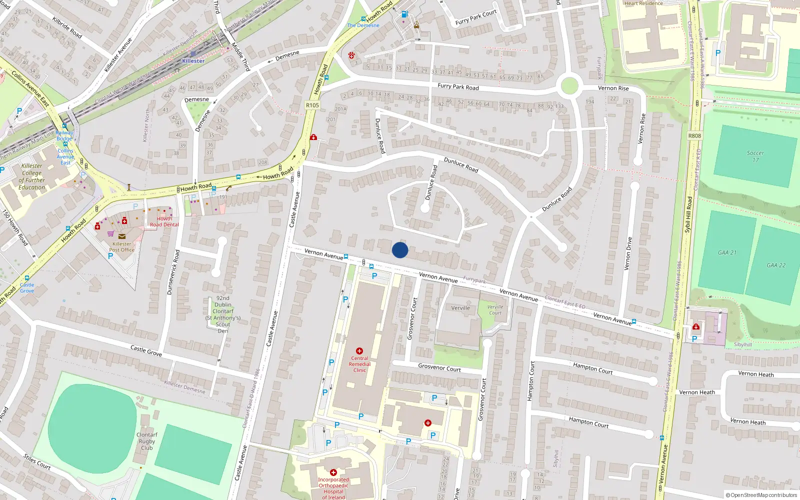 Overhead map showing the location of 217 Vernon Avenue, Dublin 3