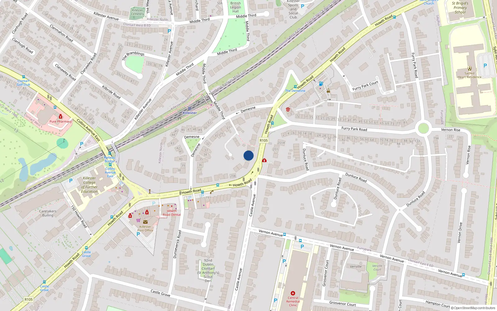 Overhead map showing the location of 218 Howth Road, Dublin 3