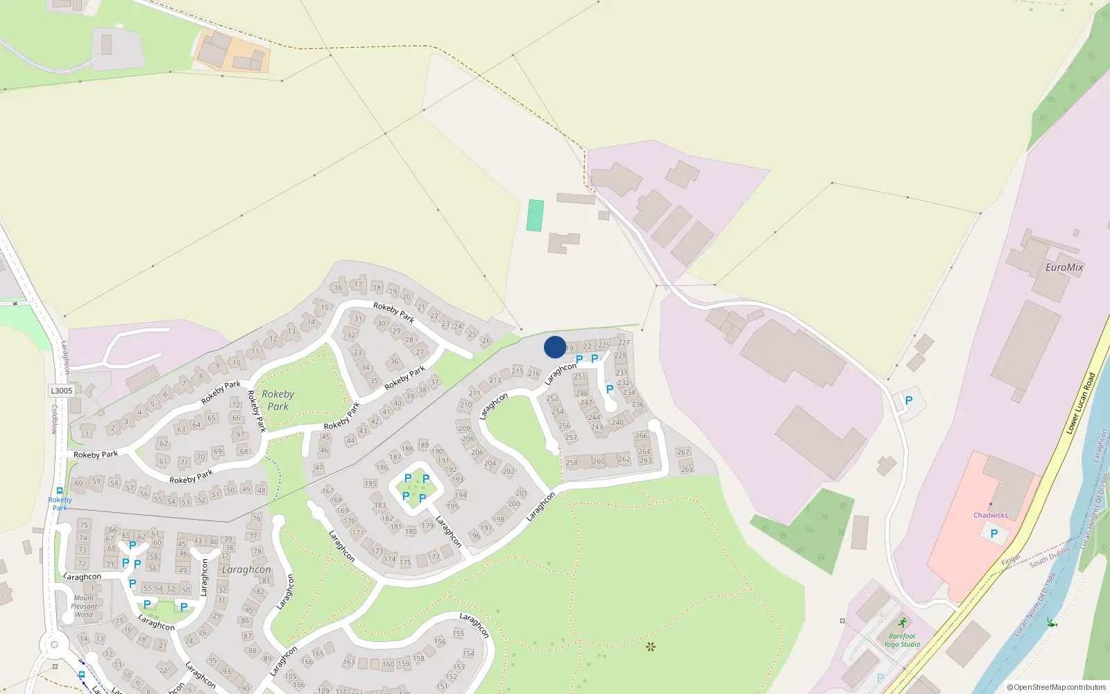 Overhead map showing the location of 218 Laraghcon, Lucan, Dublin