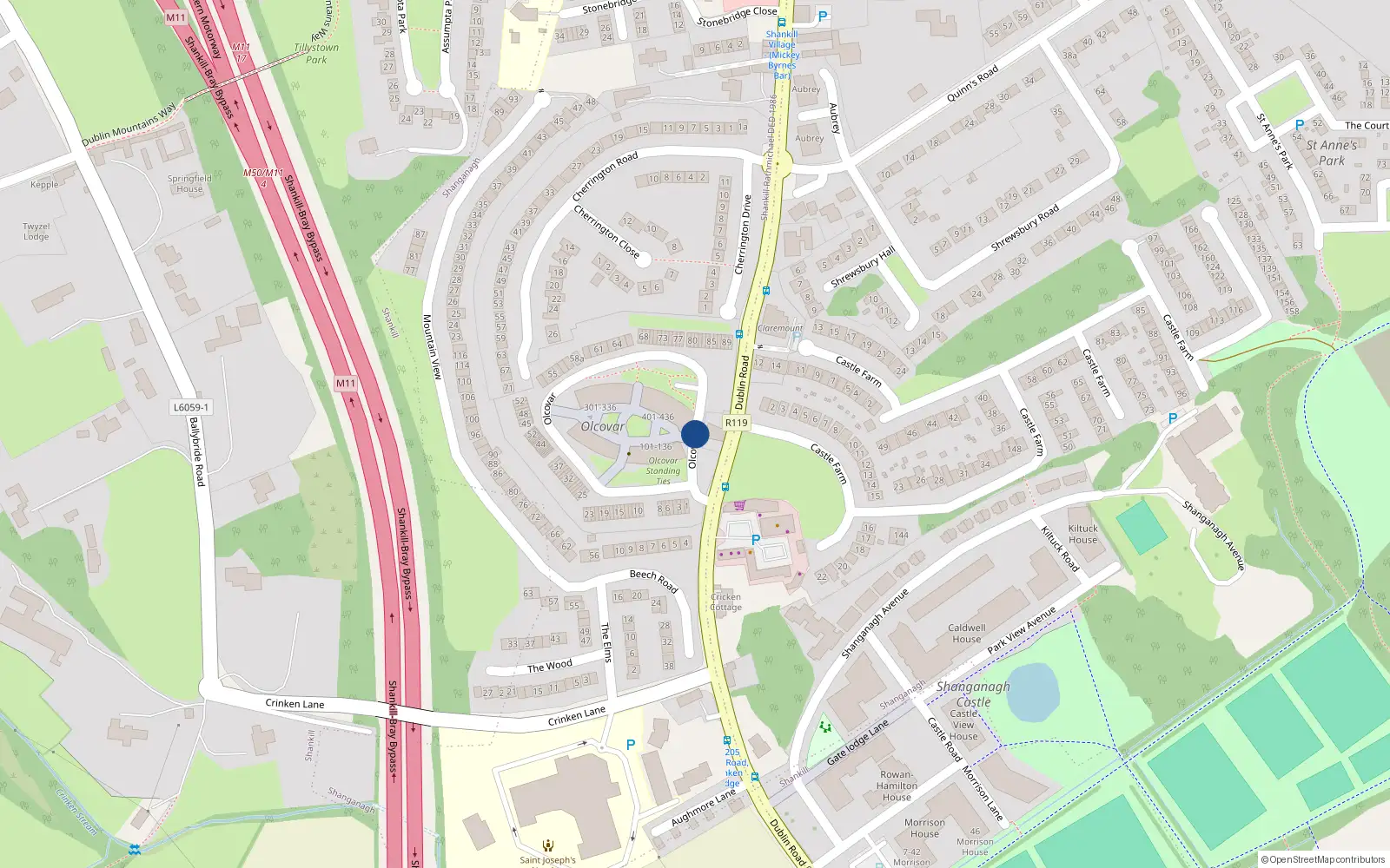 Overhead map showing the location of 218 Olcovar, Shankill