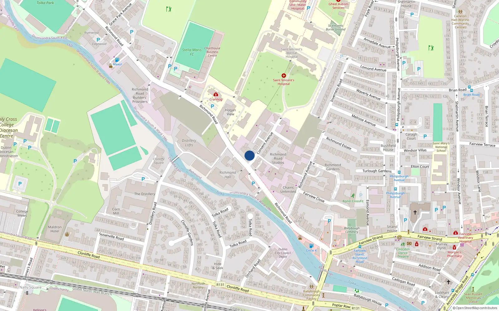 Overhead map showing the location of 219 Richmond Road, Dublin 3
