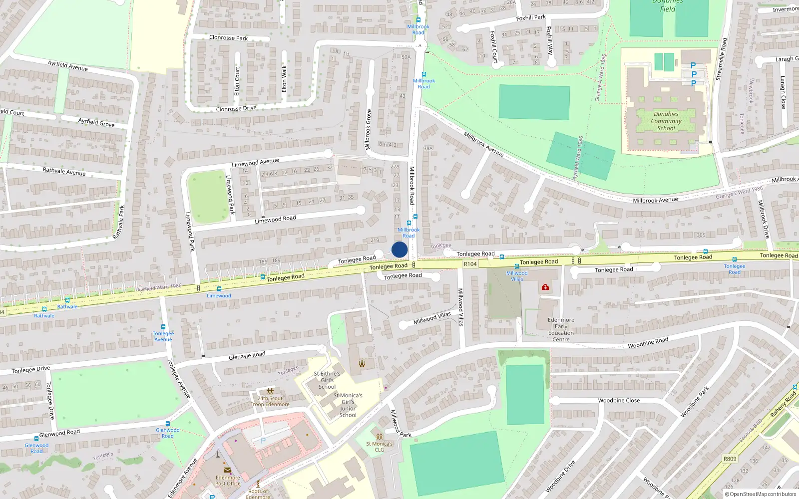 Overhead map showing the location of 219A Tonlagee Road, Raheny