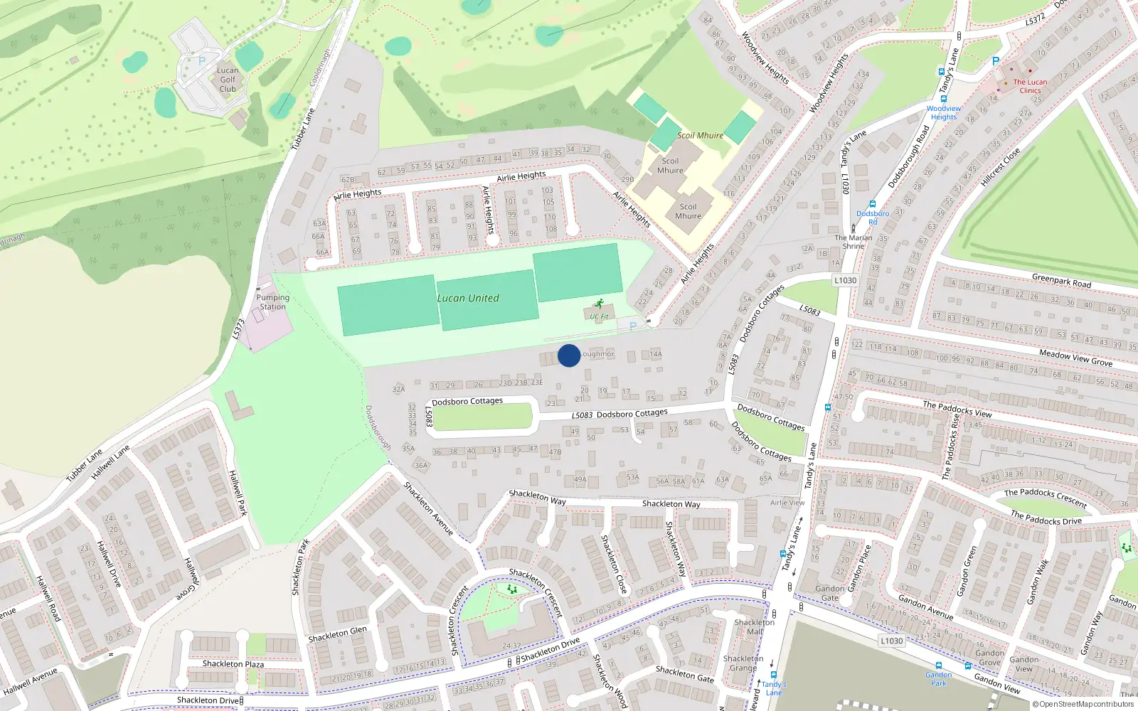 Overhead map showing the location of 21A Dodsborough Cottages, Lucan