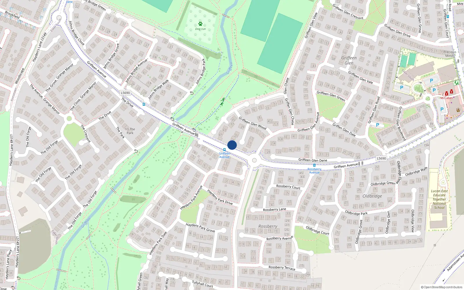 Overhead map showing the location of 21A Griffeen Glen Wood, Lucan, Dublin