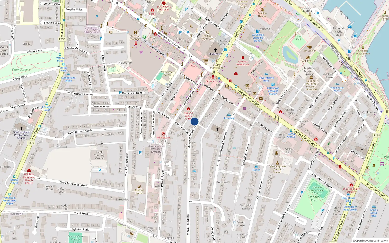 Overhead map showing the location of 21A Mulgrave Street, Dublin