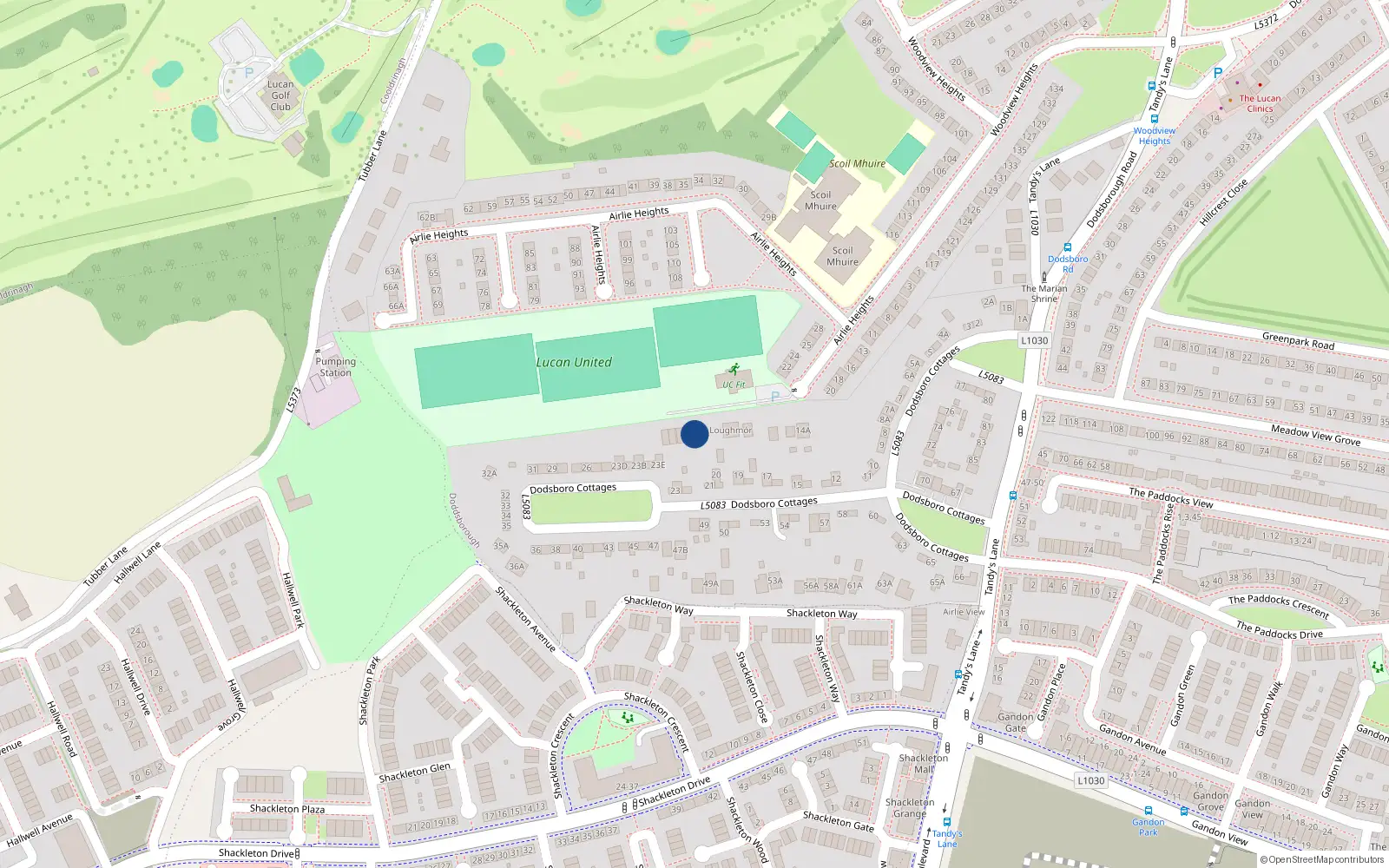 Overhead map showing the location of 21B Dodsborough Cottages, Lucan