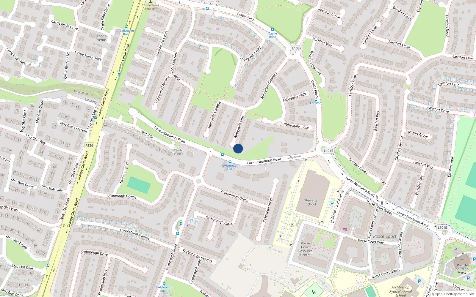 Overhead map showing the location of 22 Abbeydale Rise, Lucan, Dublin
