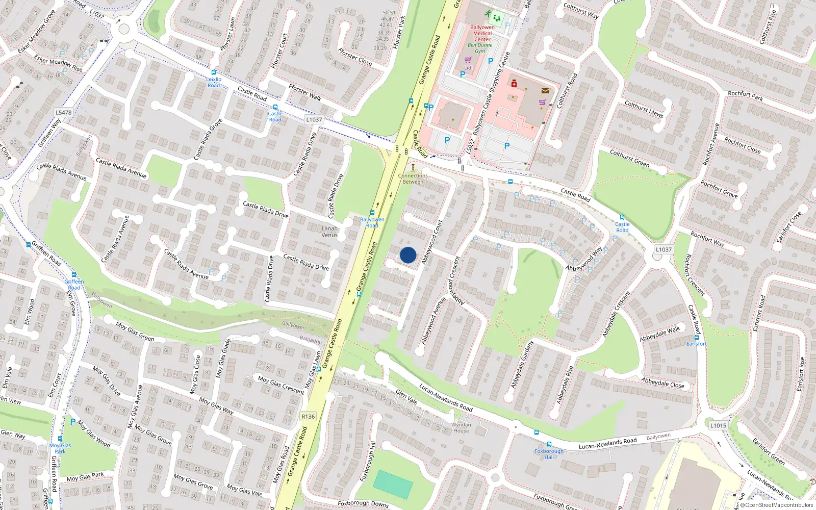Overhead map showing the location of 22 Abbeywood Court, Lucan