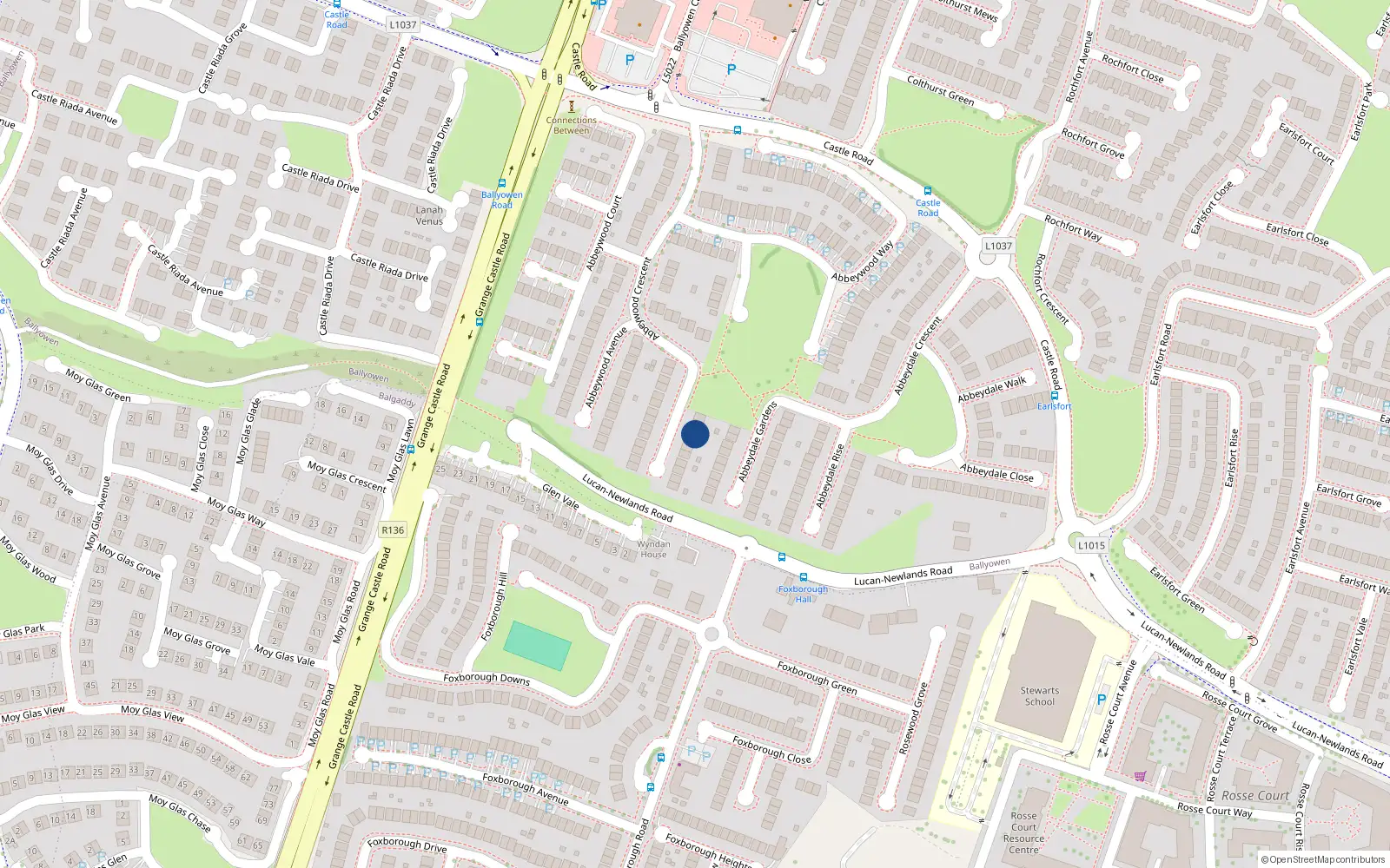 Overhead map showing the location of 22 Abbeywood Crescent, Lucan