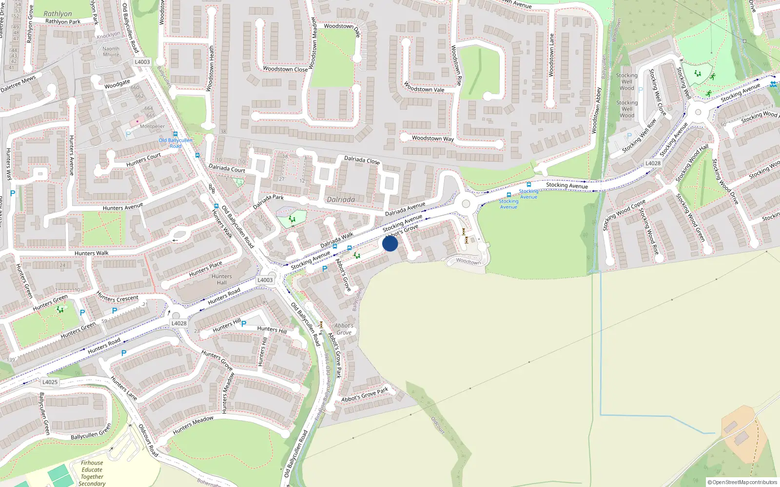 Overhead map showing the location of 22 Abbots Grove Avenue, Dublin 16