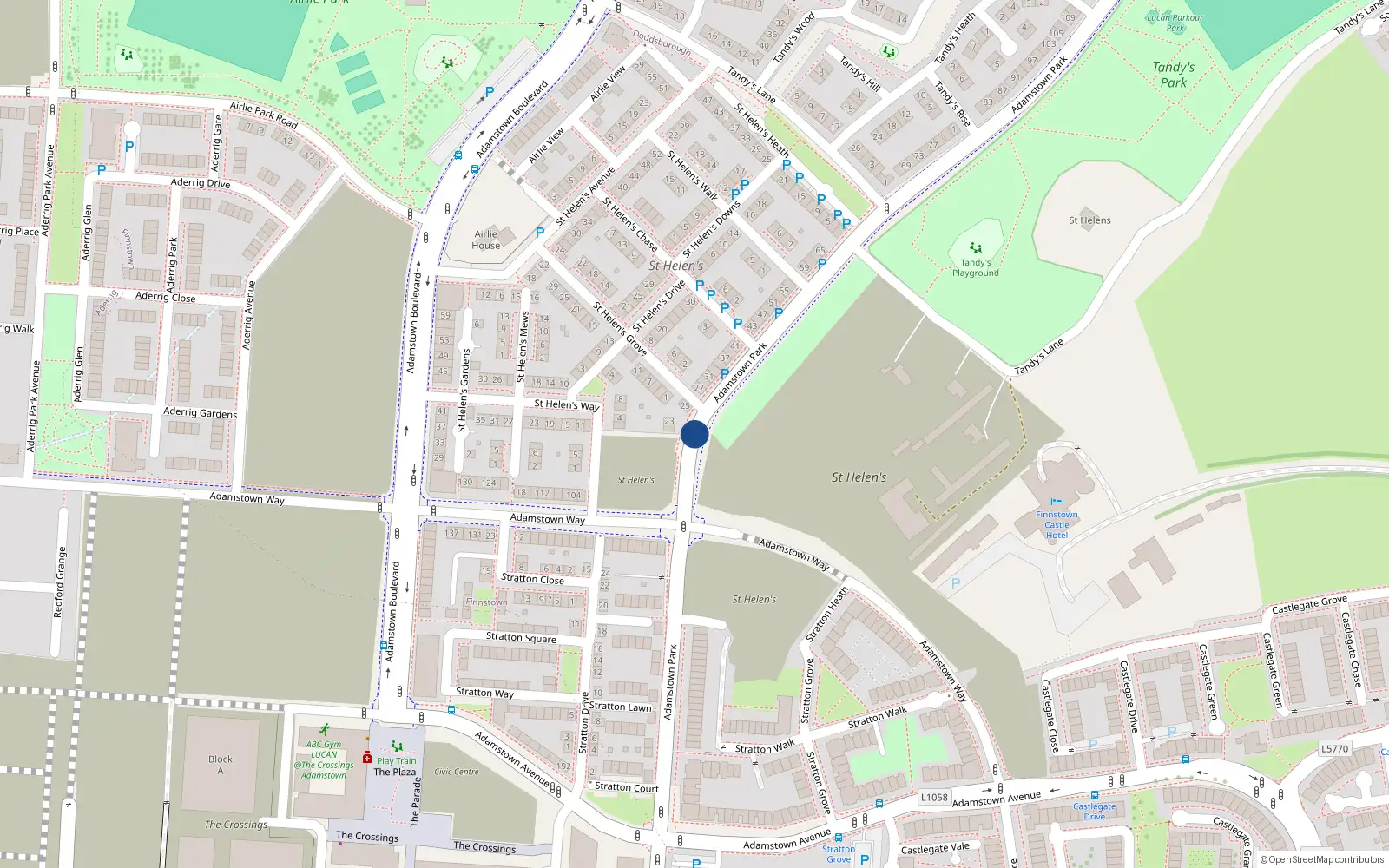 Overhead map showing the location of 22 Adamstown Park, Lucan