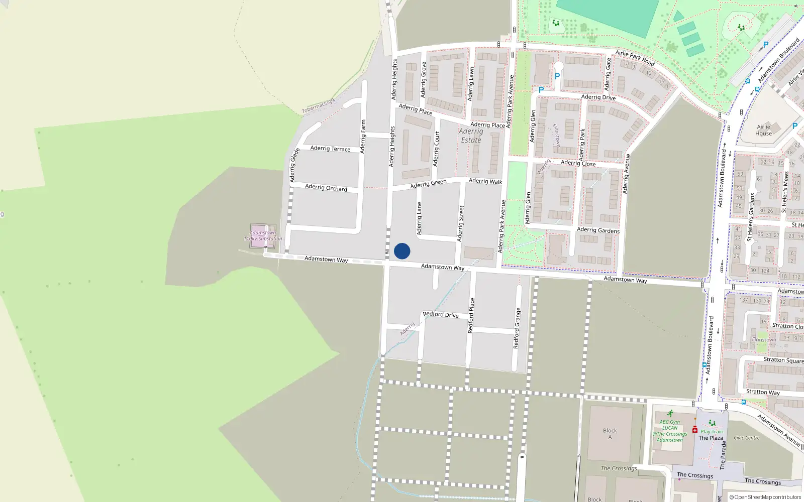 Overhead map showing the location of 22 Aderrig Heights, Adamstown, Lucan