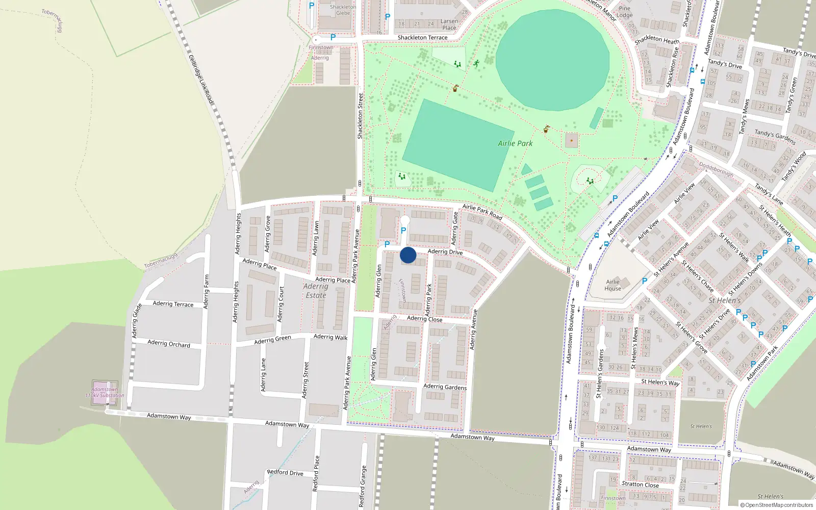 Overhead map showing the location of 22 Aderrig Drive, Lucan