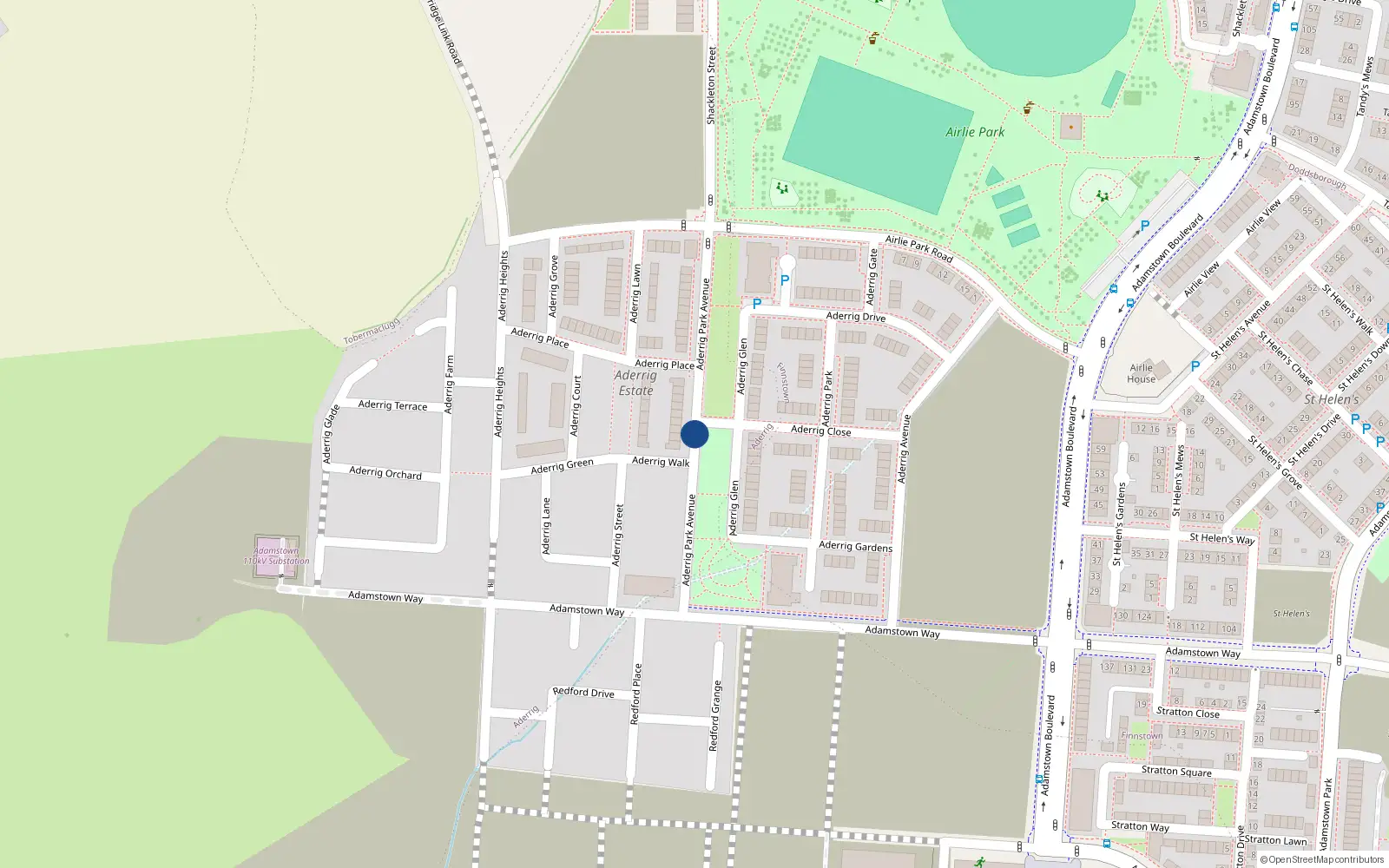 Overhead map showing the location of 22 Aderrig Park Avenue, Aderrig